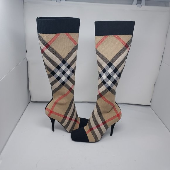 Burberry Shoes - Burberry Dolman Checked Stretch-Cotton Boots